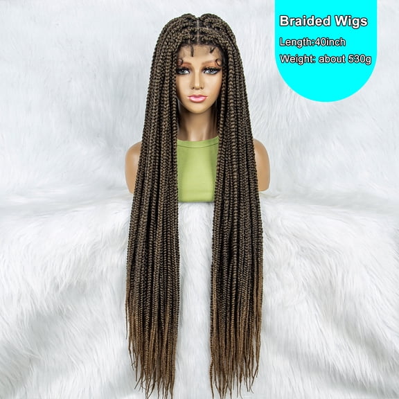 Braided Wigs for Black Women 40 inches Synthetic Full Double Lace Braided Wigs Knotless Box Cornrow Braided Wigs Braid Braiding Hair Wigs (1B/27 Color)
