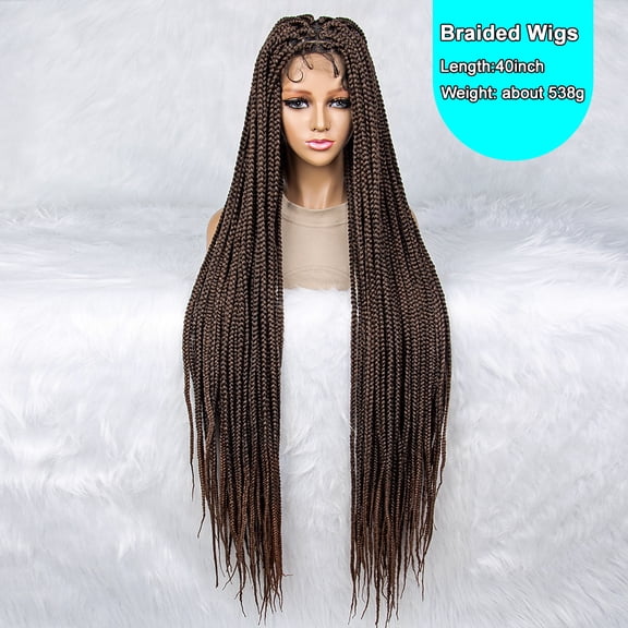 Braided Wigs for Black Women 40 inches Synthetic Full Double Lace Braided Wigs Knotless Box Cornrow Braided Wigs Braid Braiding Hair Wigs (1B/30 Color)
