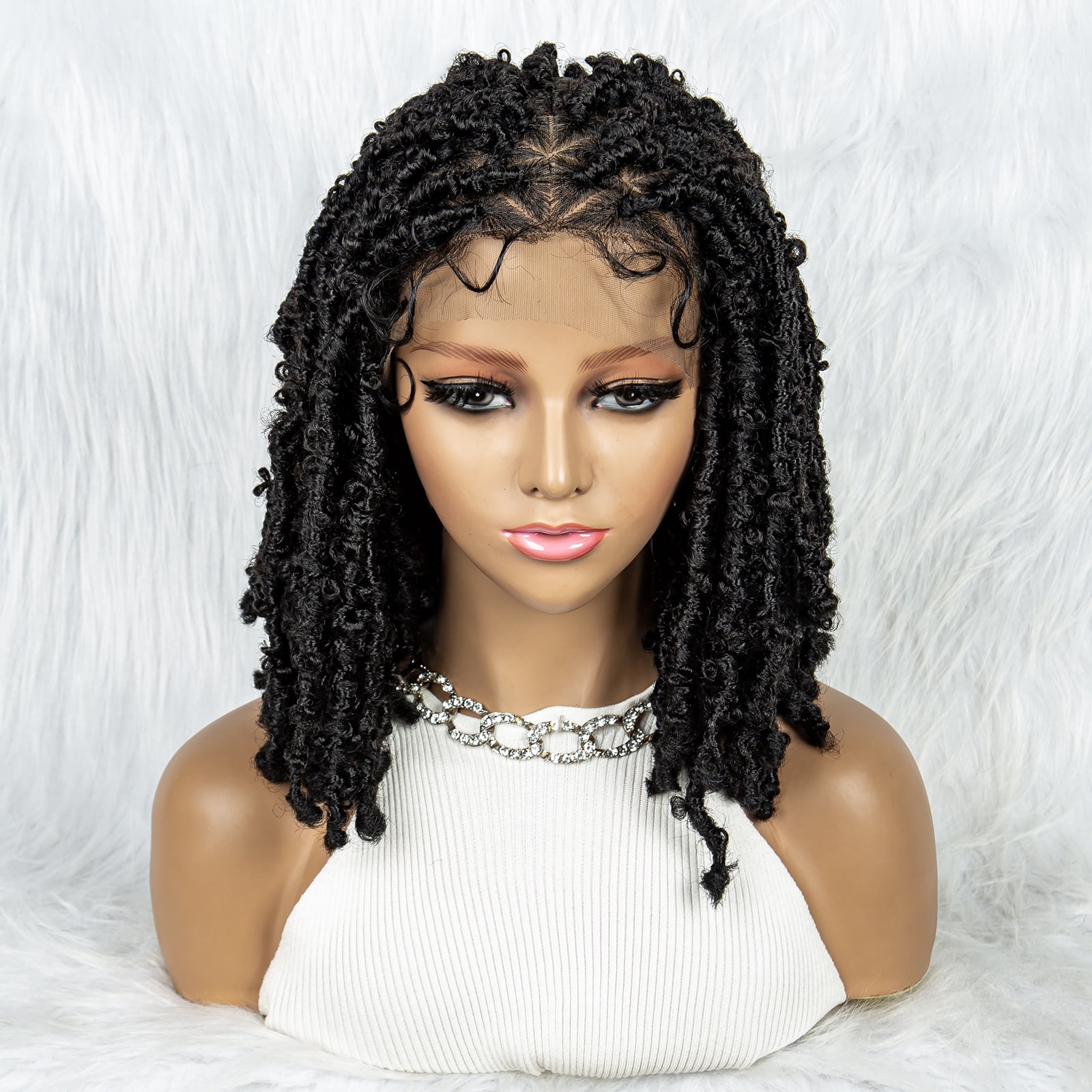 Braided Wigs for Black Women Double Full Lace Knotless Box Short Bob Dreadlock Braided Wigs Synthetic Lace Front Braided Wigs with Baby Hair Handmade Braided Wigs 14 inches (1B Color)