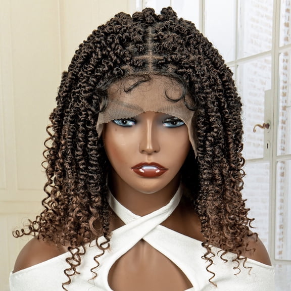 Braided Wigs for Black Women Lace Front Knotless Box Short Bob Twist Braided Wigs Synthetic Lace Front Braided Wigs with Baby Hair Handmade Braided Wigs 14 inches (1B/30 Color)