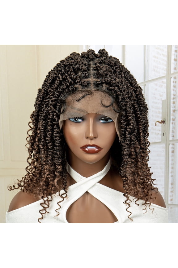 Braided Wigs for Black Women Lace Front Knotless Box Short Bob Twist Braided Wigs Synthetic Lace Front Braided Wigs with Baby Hair Handmade Braided Wigs 14 inches (1B/30 Color)