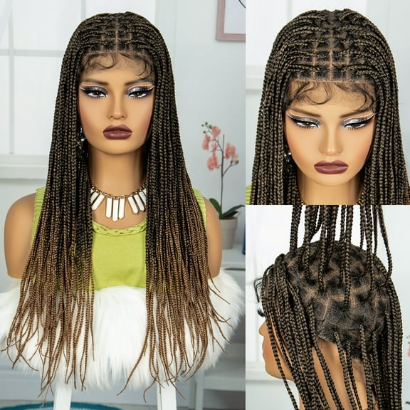 Braided Wigs for Black Women Synthetic Full Lace Front Wigs Square Knotless Box Braided Wigs Lightweight Cornrow Braid Braiding Hair Wigs (1B/27 Color)