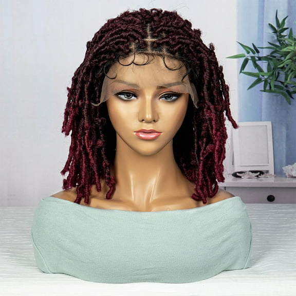 Braided Wigs for Black Women Synthetic Lace Front Wigs Knotless Box Braided Wigs Lightweight Butterfly Faux Locs Braid Braiding Hair Wigs (1B/BUG Color)
