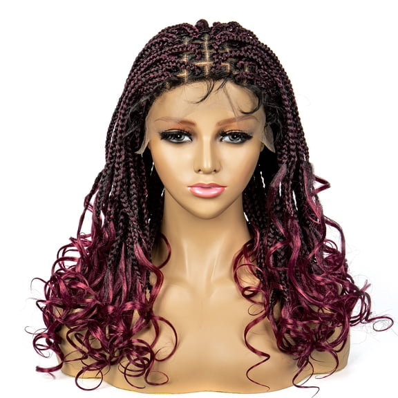 Braided Wigs for Black Women Synthetic Lace Front Wigs Square Knotless Box Braided Wigs Lightweight Cornrow Braid Braiding Hair Wigs 18 inches (1B/BUG Color)