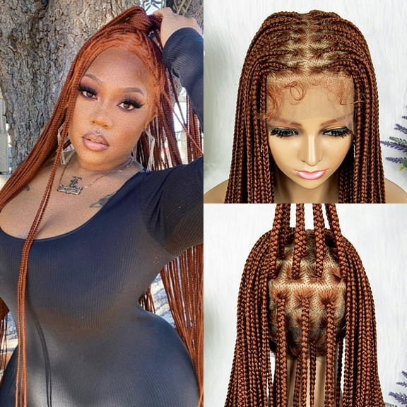 Braided Wigs for Black Women Transparent HD Full Lace Knotless Box Braided Wigs Twist Cornrow Braids Synthetic Lace Front Braided Wigs with Baby Hair Handmade Faux Locs Wig Braided Wigs (350 Color)