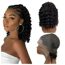 Braided Wigs Human Hair Bob Curly Hair Wig13x4 Lace Frontal Wigs Cornrow Braided Short Wigs for Black Women Glueless Curly Lace Front Wigs （10 inch） (Black)