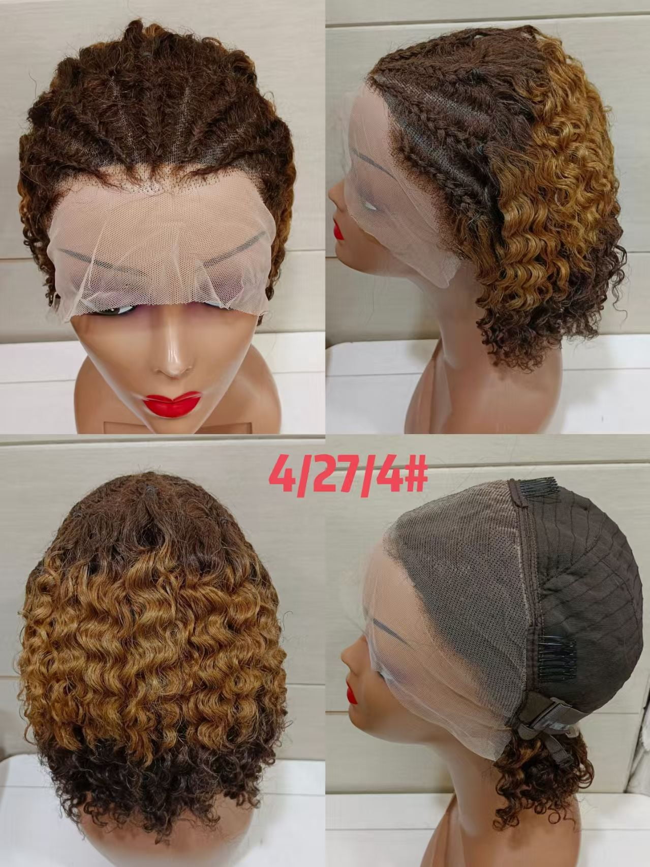 Braided Wigs Human Hair Bob Curly Hair Wig13x4 Lace Frontal Wigs Cornrow Braided Short Wigs for Black Women Glueless Curly Lace Front Wigs (4/27#)