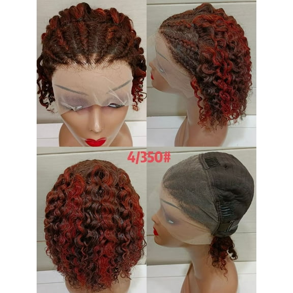 Braided Wigs Human Hair Bob Curly Hair Wig13x4 Lace Frontal Wigs Cornrow Braided Short Wigs for Black Women Glueless Curly Lace Front Wigs (4/350#)