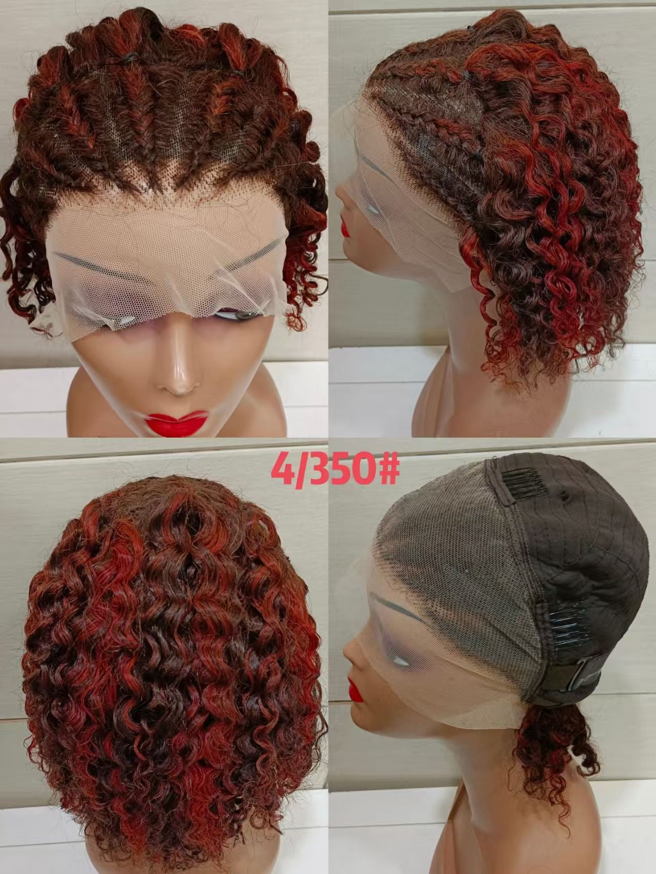 Braided Wigs Human Hair Bob Curly Hair Wig13x4 Lace Frontal Wigs Cornrow Braided Short Wigs for Black Women Glueless Curly Lace Front Wigs (99J)