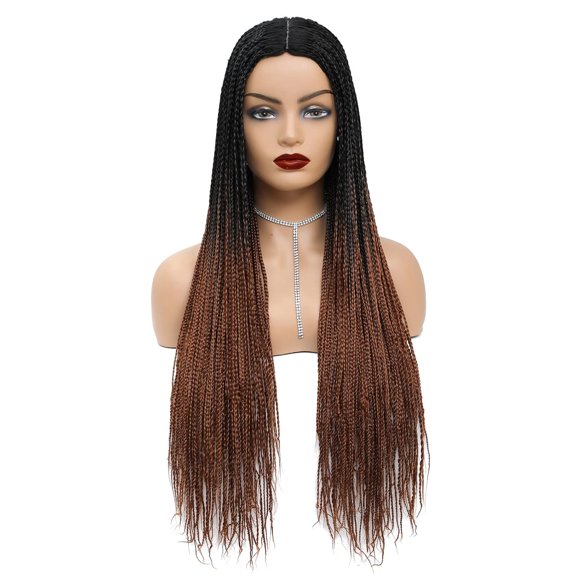 Braided Wigs Long Box Braids Wig for Women Ombre Brown #30 28 Inch Micro Box Braids Fake Scalp Wig Synthetic Wigs (1B/30) 1B/30