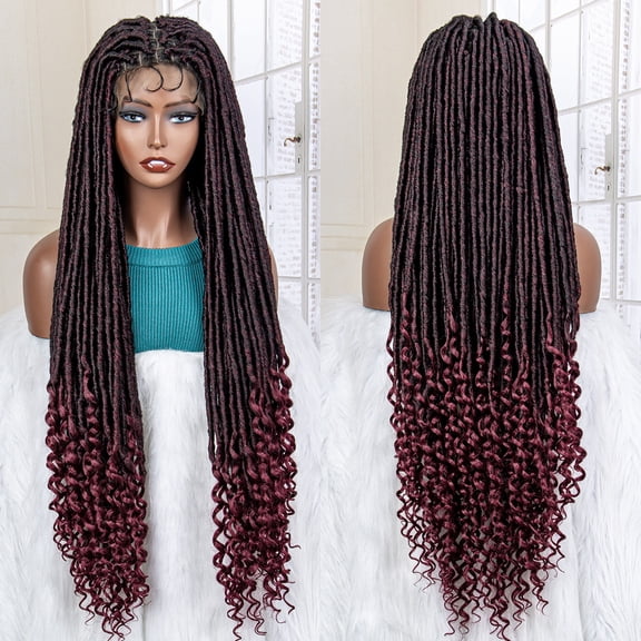 Braided Wigs Synthetic Lace Wigs Full Lace Wig For Women Braid 36 Inches Braiding Hair Lace Frontal Knotless Box Braids Wigs (1B/BUG Color)