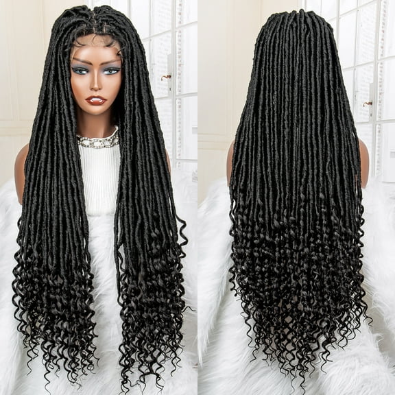Braided Wigs Synthetic Lace Wigs Full Lace Wig For Women Braid 36 Inches Braiding Hair Lace Frontal Knotless Box Braids Wigs (1B Color)