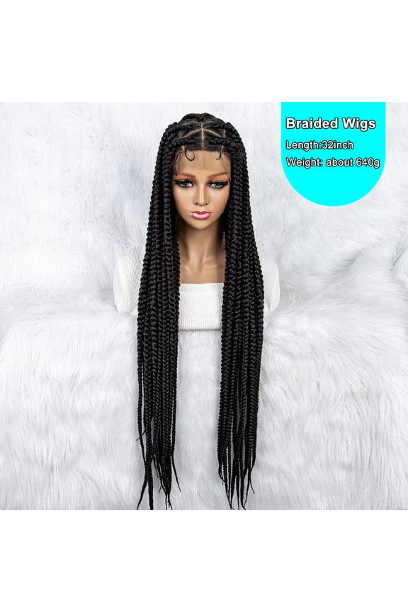 Braided Wigs for Women Full Double Lace Braided Wigs Knotless Box Synthetic Lace Front Braided Wigs Cornrow Braids with Baby Hair Handmade Braided Wigs 32 inches