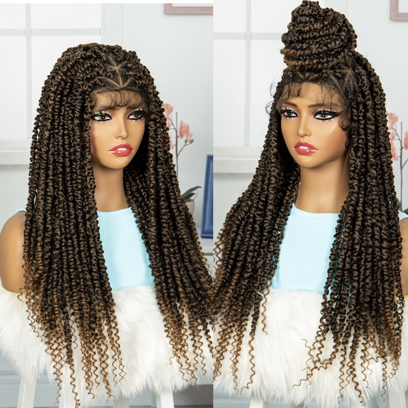 Braided Wigs for Women Synthetic Full Lace Wig Braided Wigs Knotless Box Braided Wigs Braid Braiding Hair Water Wave Wavy Braids Wigs 26 inches (1B/27 Color)
