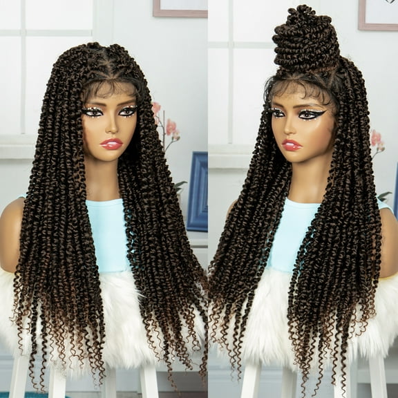 Braided Wigs for Women Synthetic Full Lace Wig Braided Wigs Knotless Box Braided Wigs Braid Braiding Hair Water Wave Wavy Braids Wigs 26 inches (1B/30 Color)