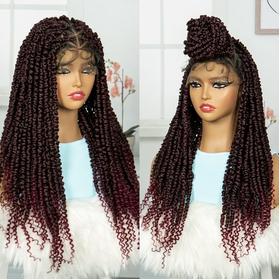 Braided Wigs for Women Synthetic Full Lace Wig Braided Wigs Knotless Box Braided Wigs Braid Braiding Hair Water Wave Wavy Braids Wigs 26 inches (1B/BUG Color)