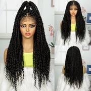 Braided Wigs for Women Synthetic Full Lace Wig Braided Wigs Knotless Box Braided Wigs Braid Braiding Hair Water Wave Wavy Braids Wigs 26 inches 1B Color