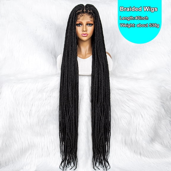 Braided Wigs for Black Women 40 inches Synthetic Full Double Lace Braided Wigs Knotless Box Cornrow Braided Wigs Braid Braiding Hair Wigs (1B Color)