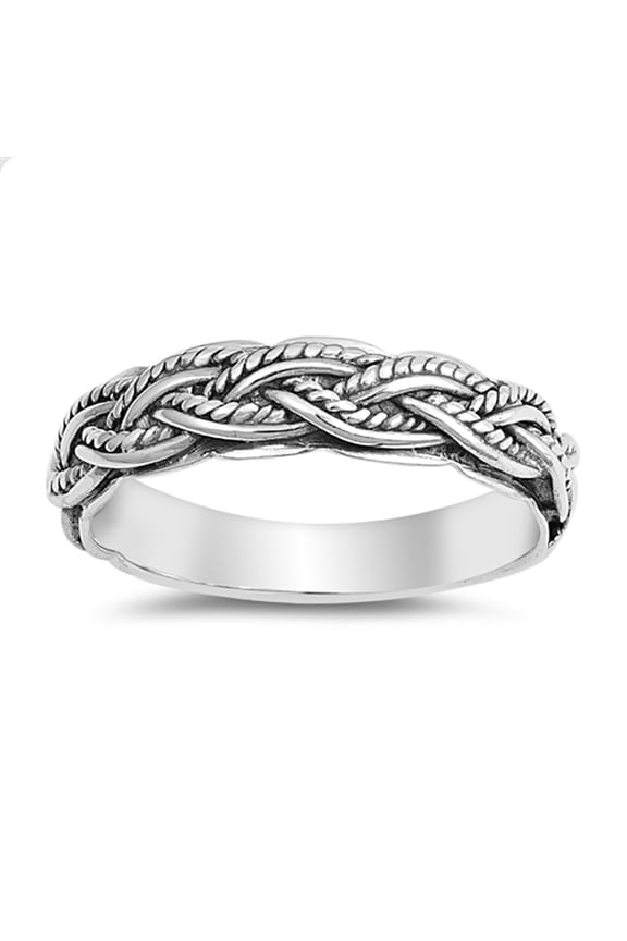 Braided Woven Criss Cross Thumb Ring .925 Sterling Silver Band Jewelry Female Male Unisex Size 6