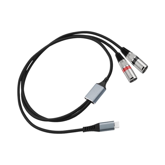 Braideds Shielded USB C To Double XLRs Splitter Cable For Mixers Amplifiers 384kHz Sampling Rate Left Right Channel Design