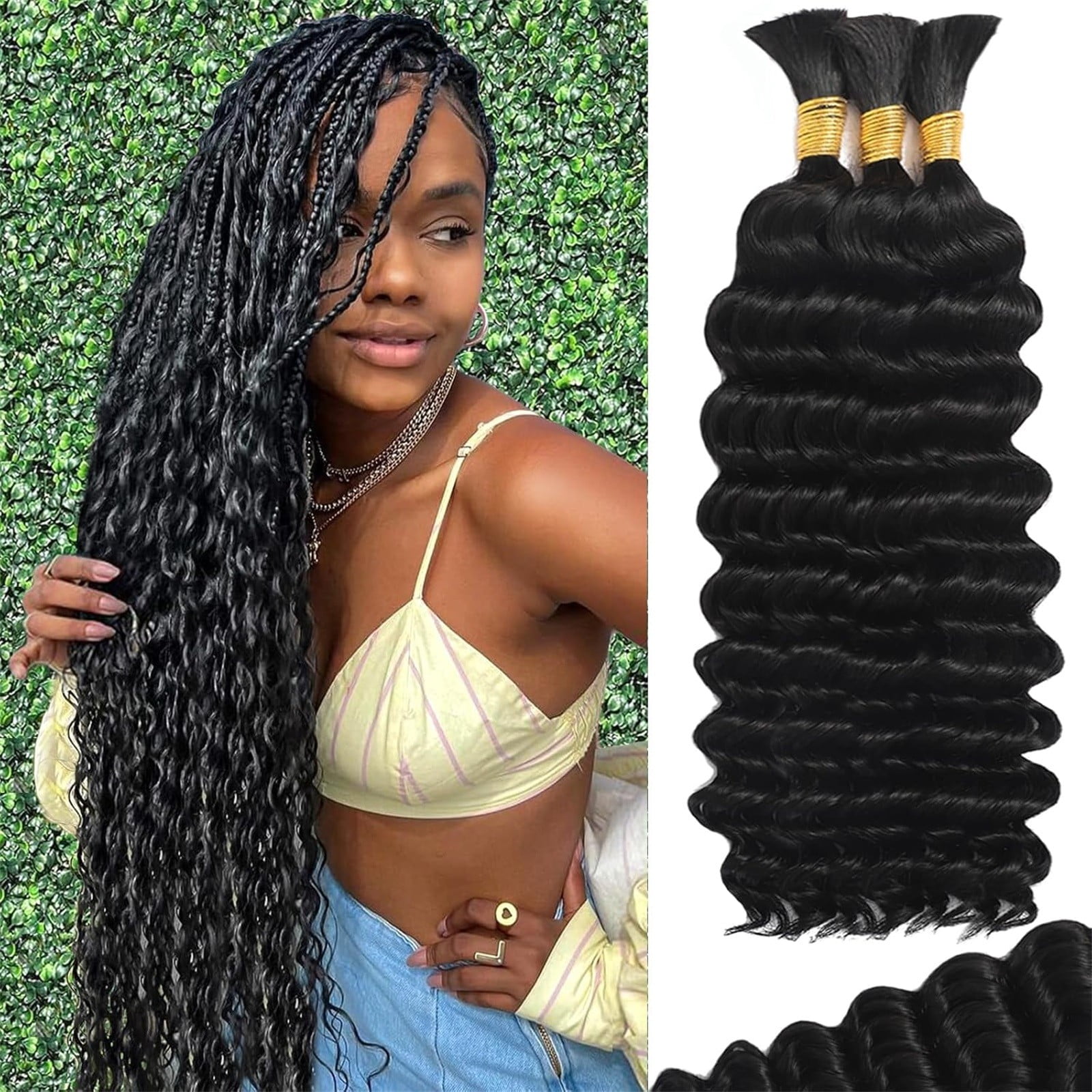 Braiding Hair for Boho Braids - Curly Boho Human Hair 20 Inch 3 Bundles, Deep Wave, Knotless Braids Crochet Box Braids, Natural Color, Festival Daily Style, Women Hair