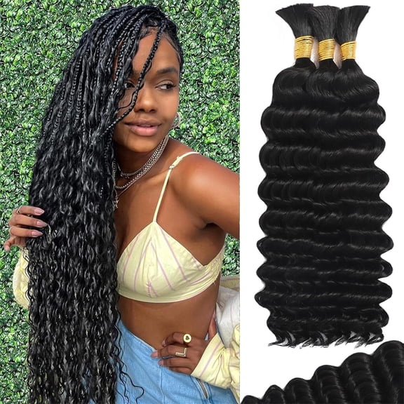Braiding Hair for Boho Braids - Curly Boho Human Hair 20 Inch 3 Bundles, Deep Wave, Knotless Braids Crochet Box Braids, Natural Color, Festival Daily Style, Women Hair