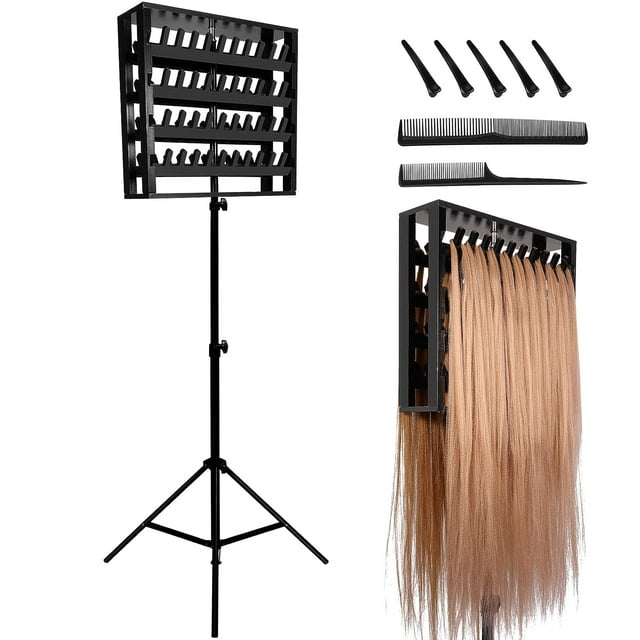 Braiding Hair Rack, Liftable Wooden Hair Separator, 80 Pegs Double