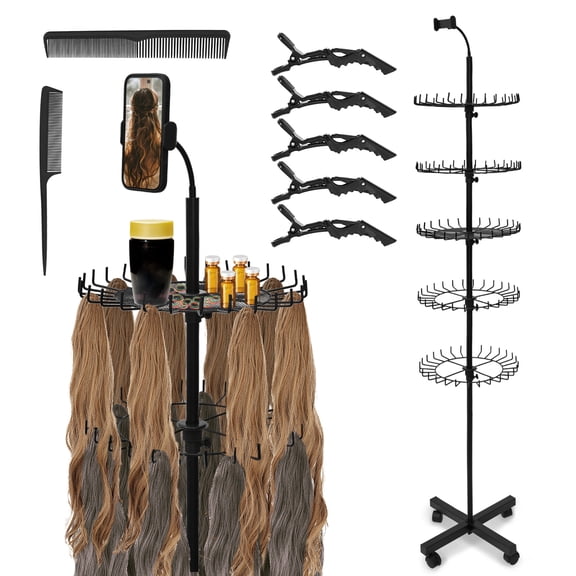 Braiding Hair Rack Standing Hair Extension Holder with Phone Holder Height Adjustable for Hairstylists and Braiders
