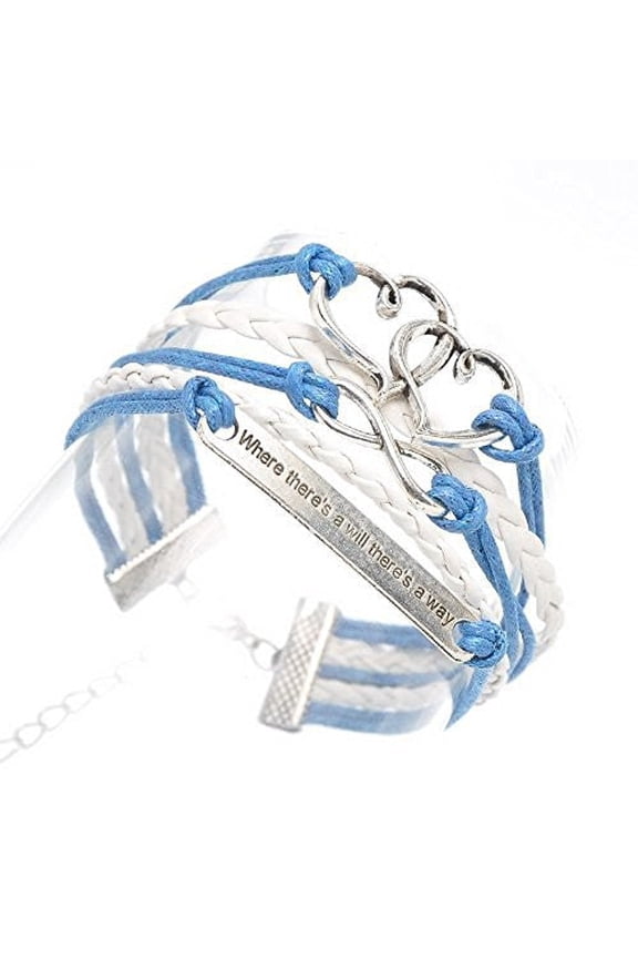 Braiding Leatheroid Wax Rope Bracelets Blue Antique Silver Infinity Symbol Double Hearts Message Carved