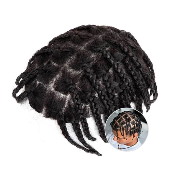Braids Hair Men's Toupee Human Hair System 0.1-0.12mm Injection Skin Crochet Braided Men's Hairpiece