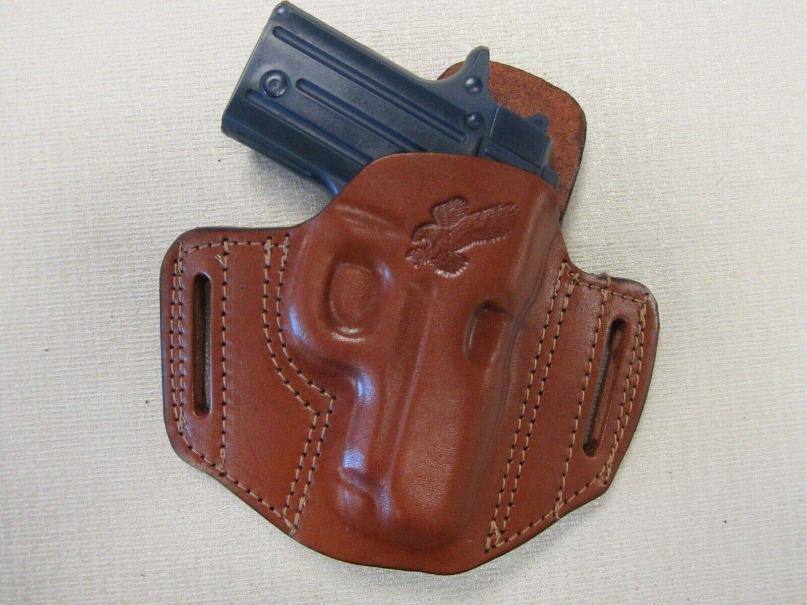 Braids Holsters: Fits Sig P238 formed BROWN leather OWB 2 slot pancake holster right hand