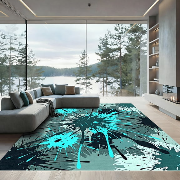 ODIKA 8' x 10' Machine Washable Non-Slip Area Rug, abstract print High Traffic Rug, Blue, 1306620