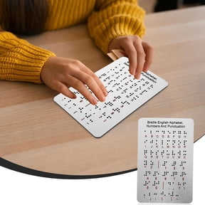 Braille Alphabet Learning Board with Raised Numbers and Punctuation Aluminum Alloy Tactile Letters Board for Blind and Visually Impaired Visual Aid Tool
