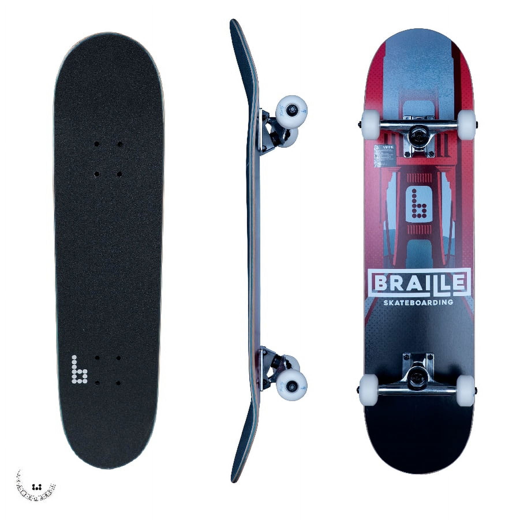 Braille Skateboarding - Retro Black & Pink, 31” x 7.75 Braille Skateboarding - Retro Black & Pink, 31” x 7.75