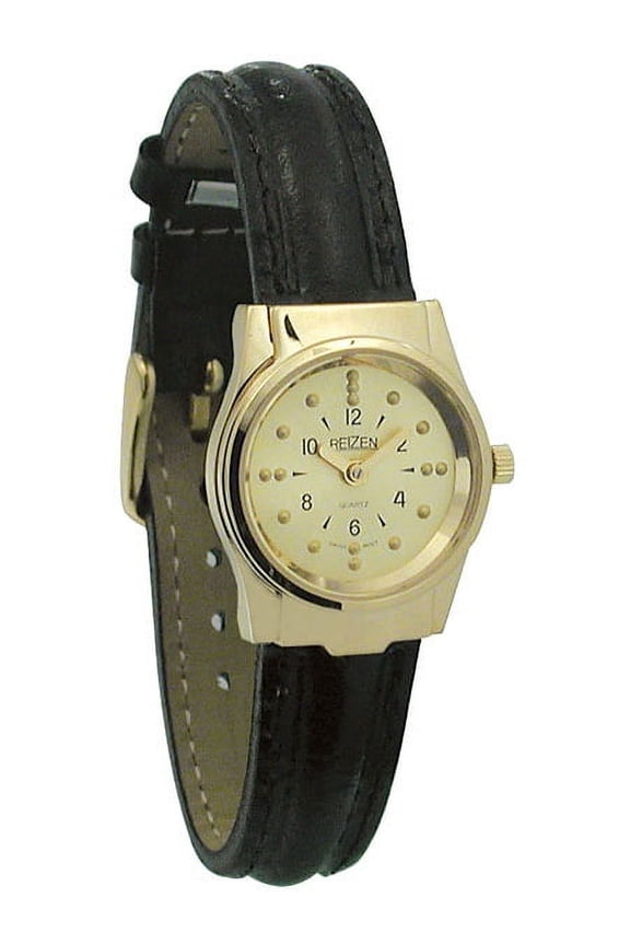 Braille Womens Watch -Gold-Tone, Leather Band