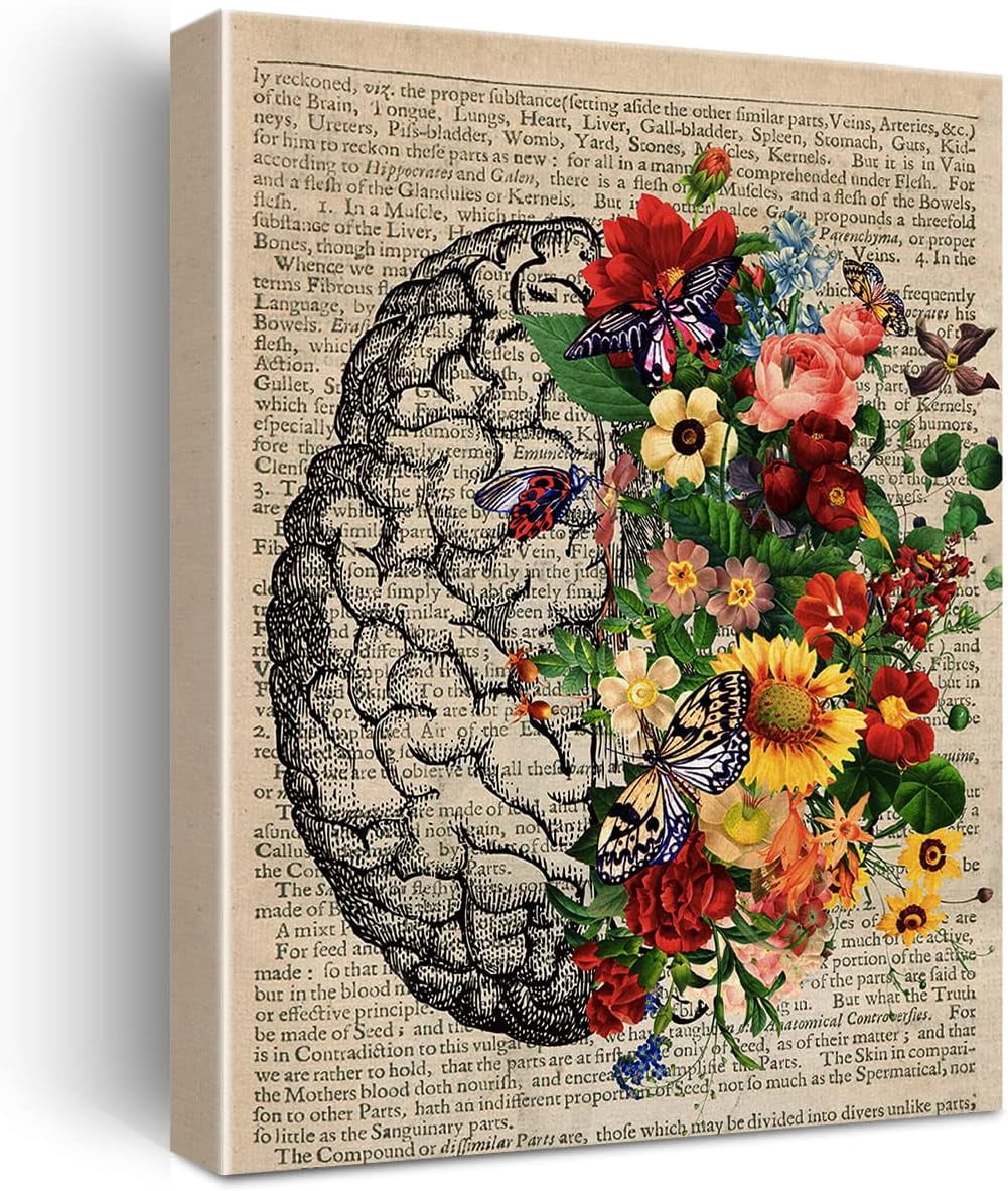 Brain Art Flower Anatomy Canvas Wall Art Human Brain Butterfly Canvas ...