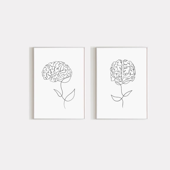 Brain Art Psychologist Neurology Abstract Psychiatry Anatomical Decor Set 2