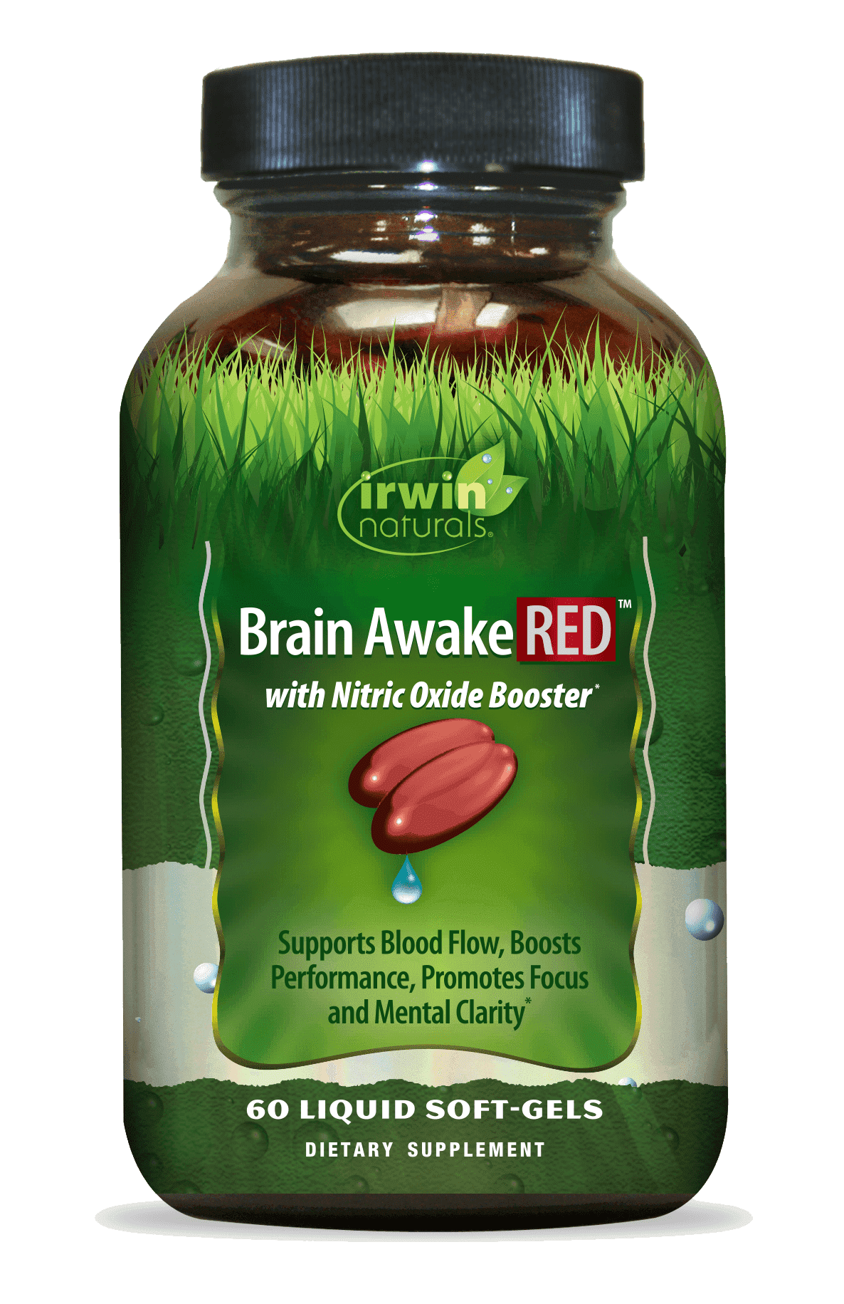 Irwin Naturals Brain Awake RED with Nitric Oxide Booster - 60 Liquid Soft-Gel - Support Brain Health & Optimize Performance - 20 Total Servings