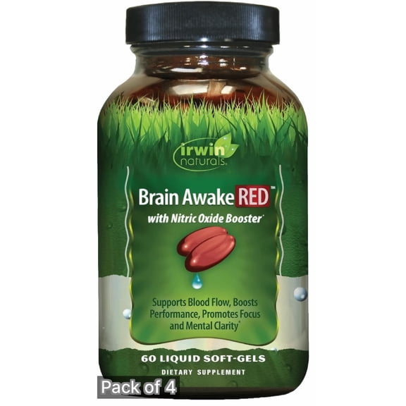 Brain Awake Red with Nitric Oxide Booster (Pack of 4)