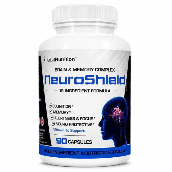 Brain Booster Supplement NeuroShield Advanced Memory Formula with Bacopa, Huperzine-A and More One Bottle