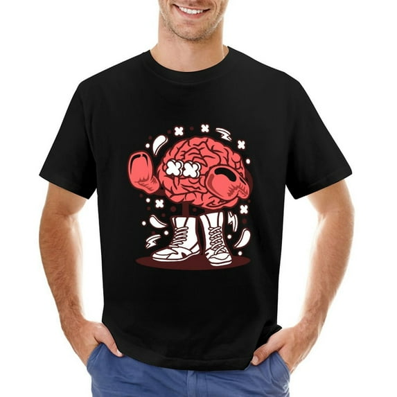 Brain Boxer Men’s Graphic T-shirt Vintage Short Sleeve Sport Tee Black 4XL