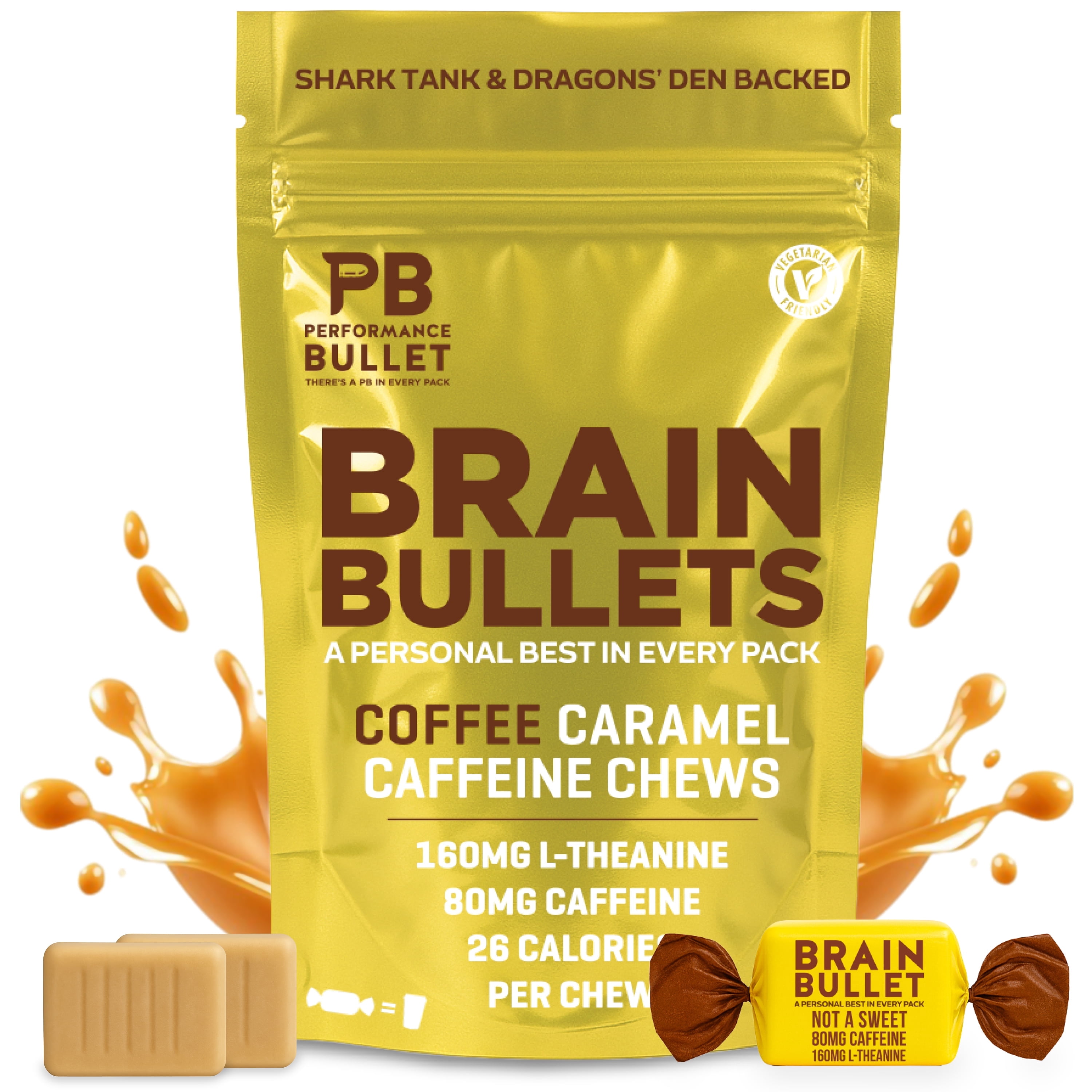 Brain Bullet Coffee Caffeine Chews 80mg Caffeine + 160mg L-Theanine per Chew, 40 Chews