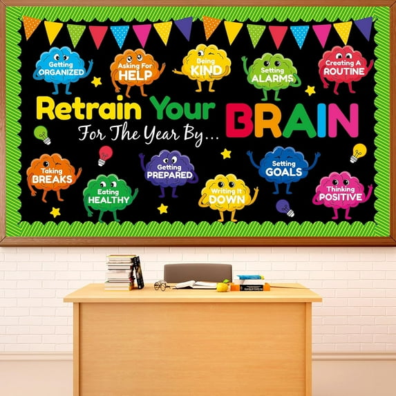 Brain Bulletin Board Decorations Retrain Your Brain Cutouts Growth Mindset Bulletin Board Set Inspirational Positive Sayings Accents for Wall Chalkboard Decor Back to School Teacher Supplies