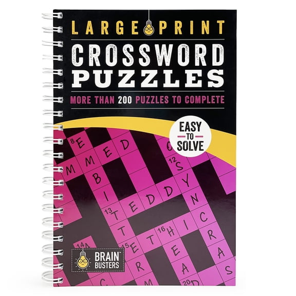 Brain Busters Large Print Crossword Puzzles Pink: More Than 200 Puzzles to Complete, (Spiral-Bound)