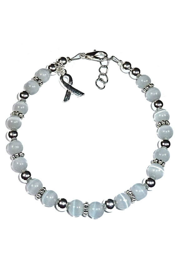 Brain Cancer Awareness Bracelet by Hidden Hollow Beads - 7 3/4 in. - Fits Most Adults - Lobster Clasp (Gray)