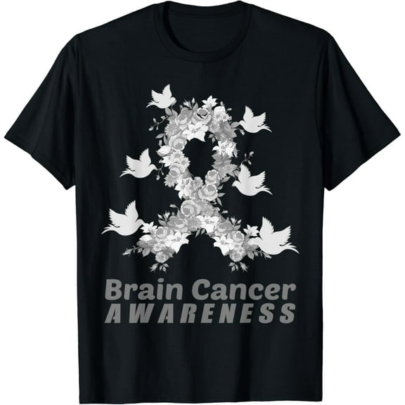 Brain Cancer Awareness Brain Tumor Gray Ribbon T-Shirt mens t shirt,black,women,funny,misfits,men,journey