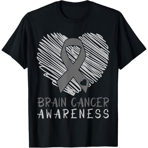 Brain Cancer Awareness Brain Tumor Gray Ribbon T-Shirt mens t shirt,black,women,funny,misfits,men,journey