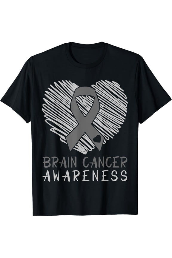 Brain Cancer Awareness Brain Tumor Gray Ribbon T-Shirt mens t shirt,black,women,funny,misfits,men,journey