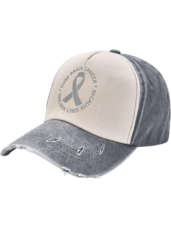 Brain Cancer Awareness Brain Tumor Hats Distressed Baseball Caps Washed Dad Trucker Denim Cowboy Hat, Gray