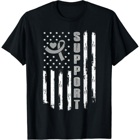 Brain Cancer Awareness Gray Ribbon American Flag Support T-Shirt mens t shirt，black，women，funny，misfits，men，journey